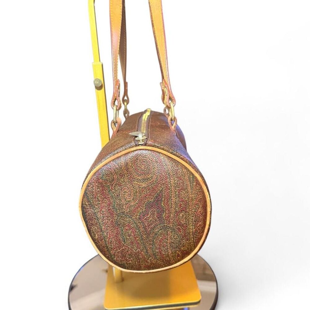 Vintage ETRO Milano Paisley Barrel Bag Leather Trim Shoulder Handbag Italy - Picture 3 of 8